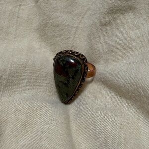 Natural Dragon’s Blood Jasper Stone Teardrop Shape Pure Copper Setting Size 7